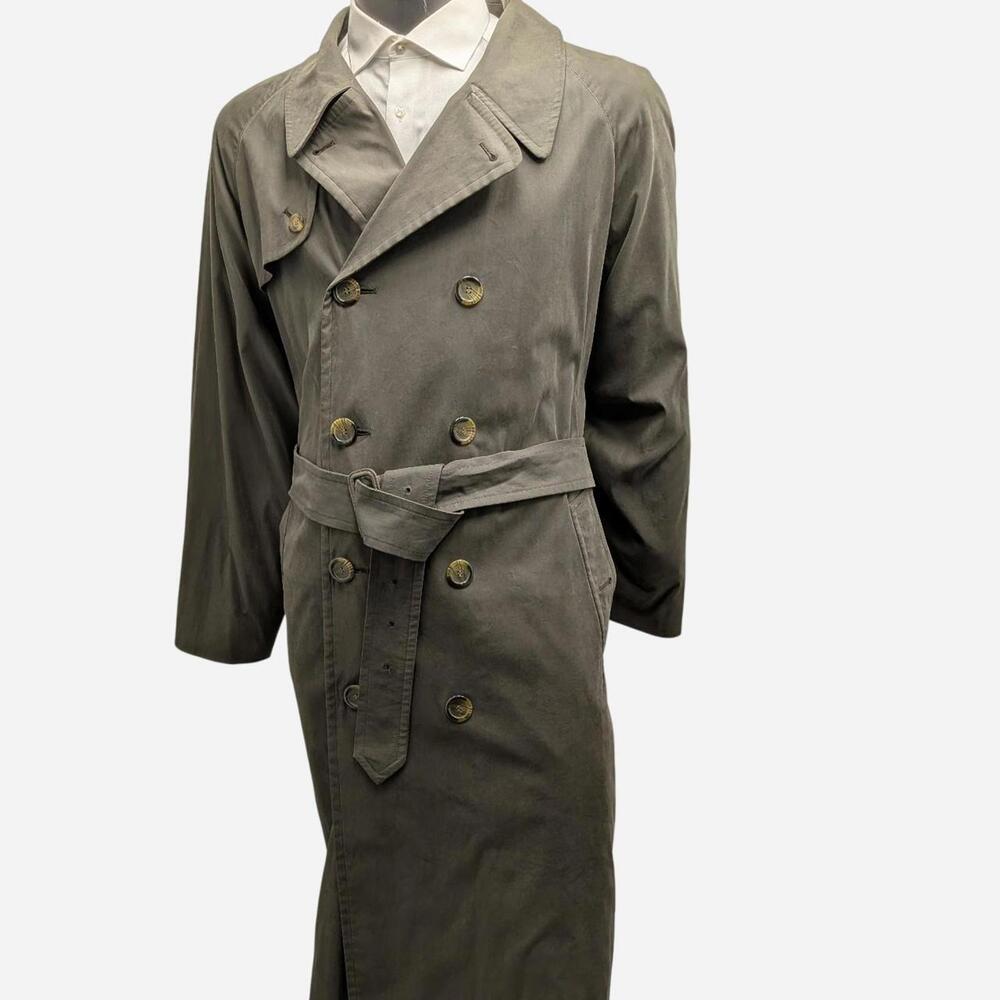 Vtg Burberrys x Bloomingdale’s Olive Trench Coat - Rare Blue Plaid - 44R - DRAY